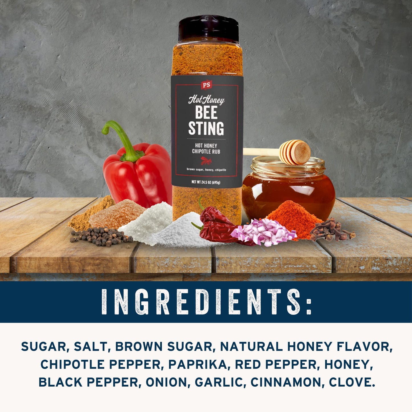 PS Seasoning Bee Sting Hot Honey Chipotle BBQ Rub - Sweet & Spicy Flavor, 24.5oz