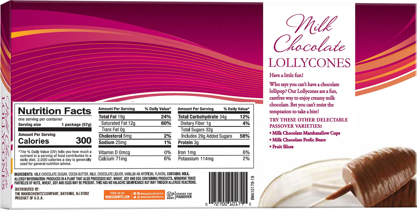 Manischewitz Milk Chocolate Lollipops, (5 Count) | Perfect Holiday Chocolate Gift | Fun & Creamy Chocolate Lollycone Treats For