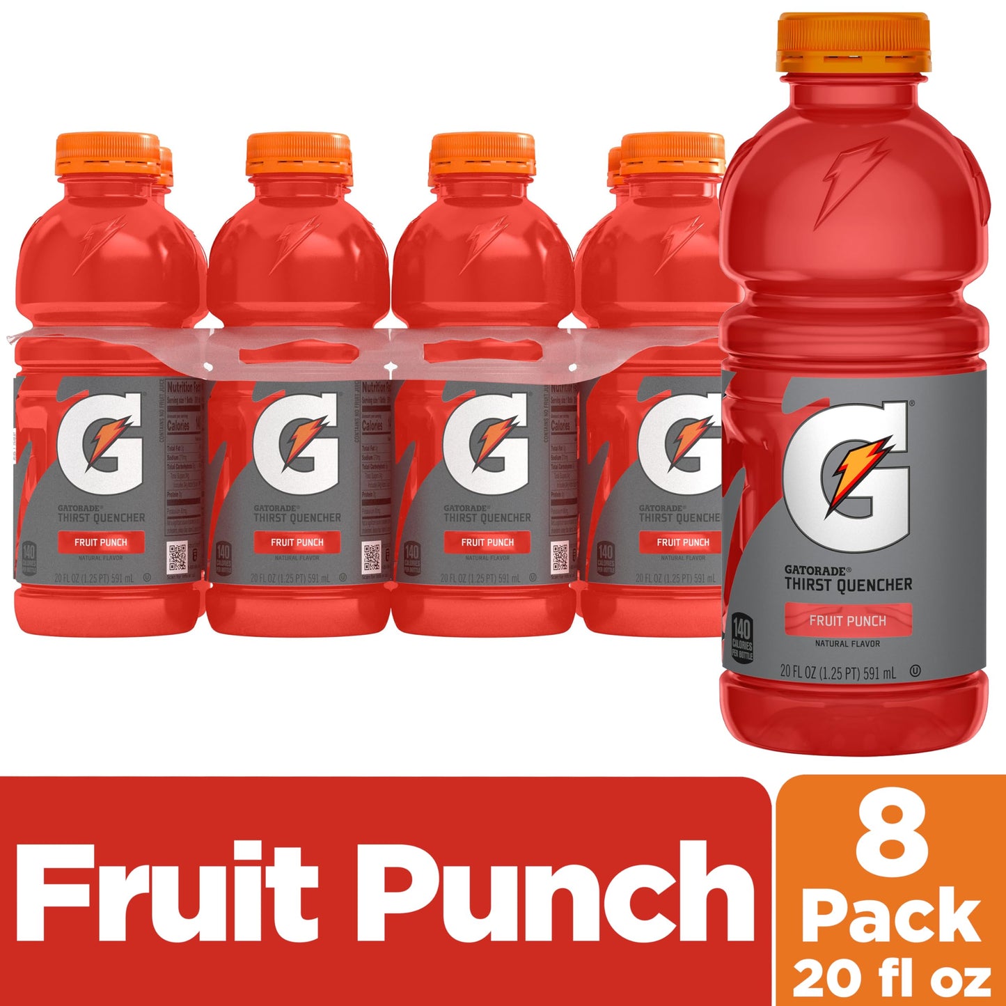 Gatorade Fruit Punch Thirst Quencher, 20 Fl Oz Bottles, 8 Pack
