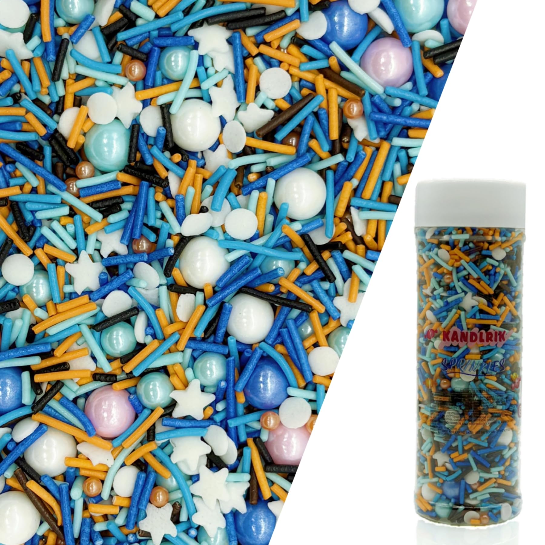 Blue & Orange & White Sprinkles Candy Mix Size Edible Pearls Cake Decorations Cupcake Toppers Cookie Decorating Perfect for Wedd