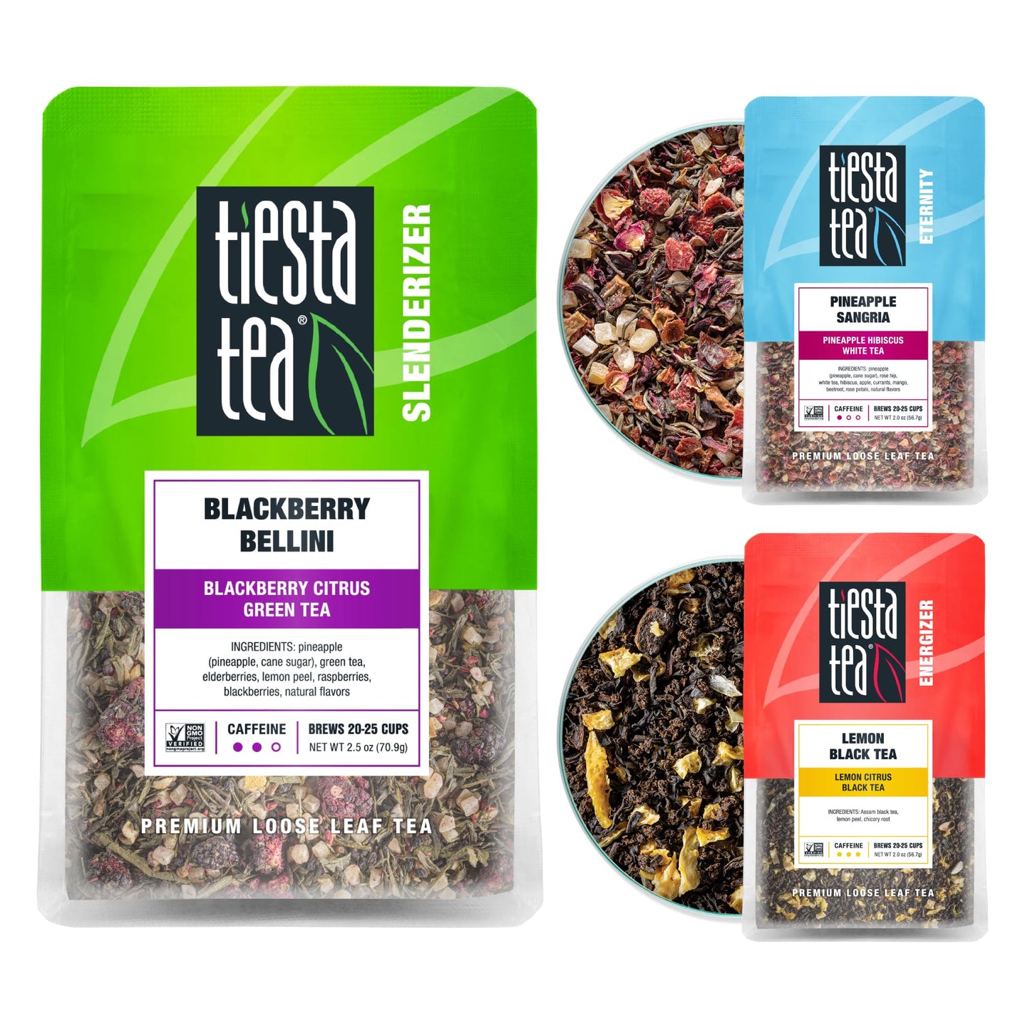 Tiesta Tea Summer Mocktail Kit - Loose Leaf Tea Set, 3 Pouches, Caffeinated, Brews 25 Cups, Model 87071