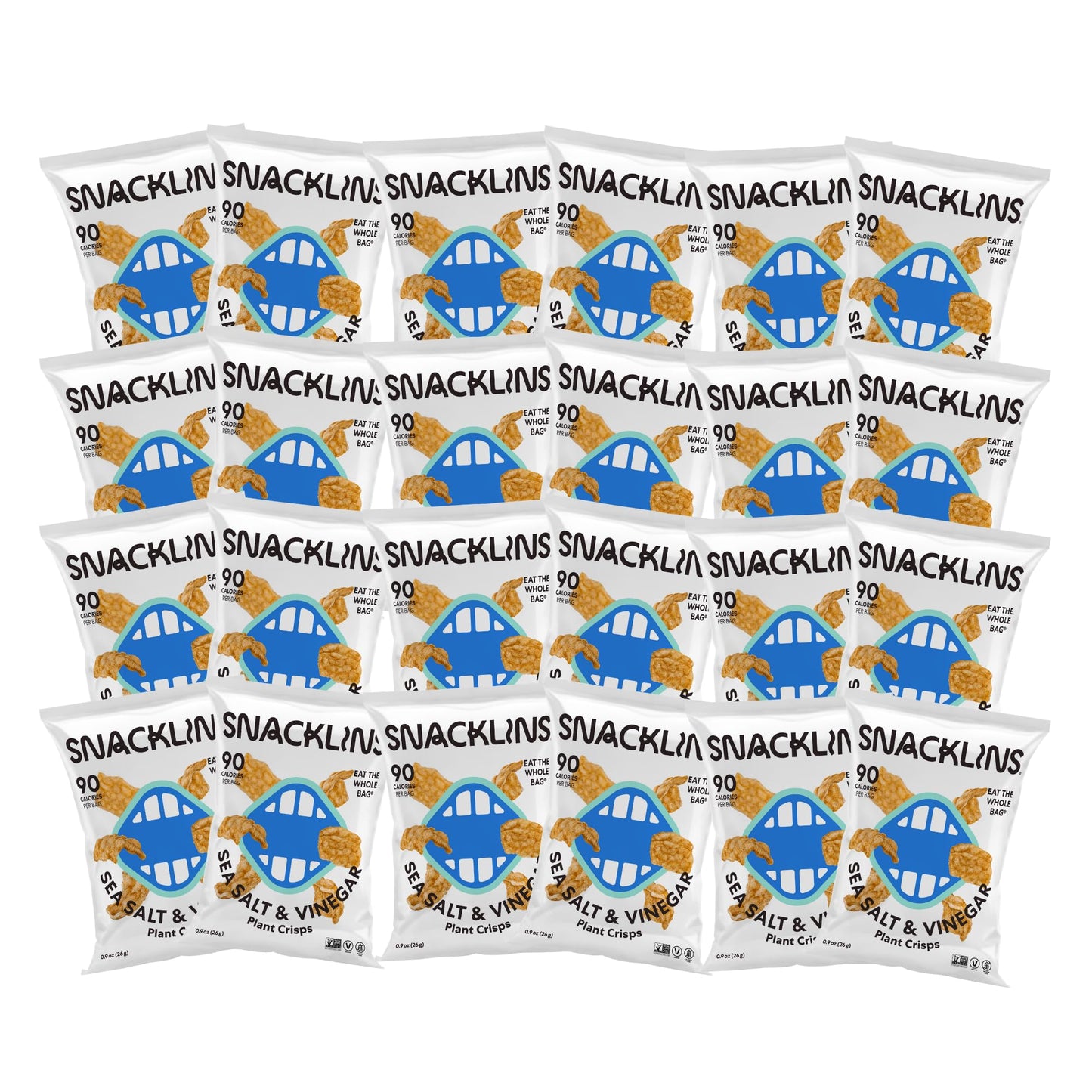SNACKLINS Plant Based Crisps, Sea Salt & Vinegar, Gluten Free, Vegan, 0.9oz Bag, Case of 24