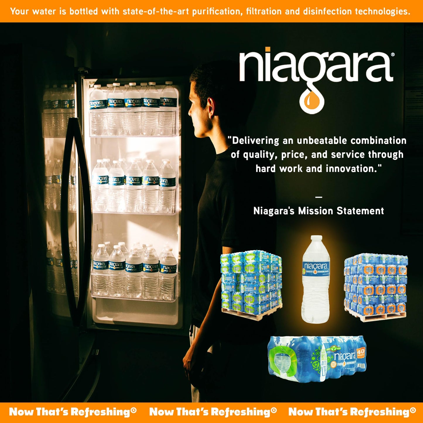 NIAGARA Purified Drinking Water Pallet - 16.9 oz Bottles - 40 Pack - 24 Cases - Half Pallet