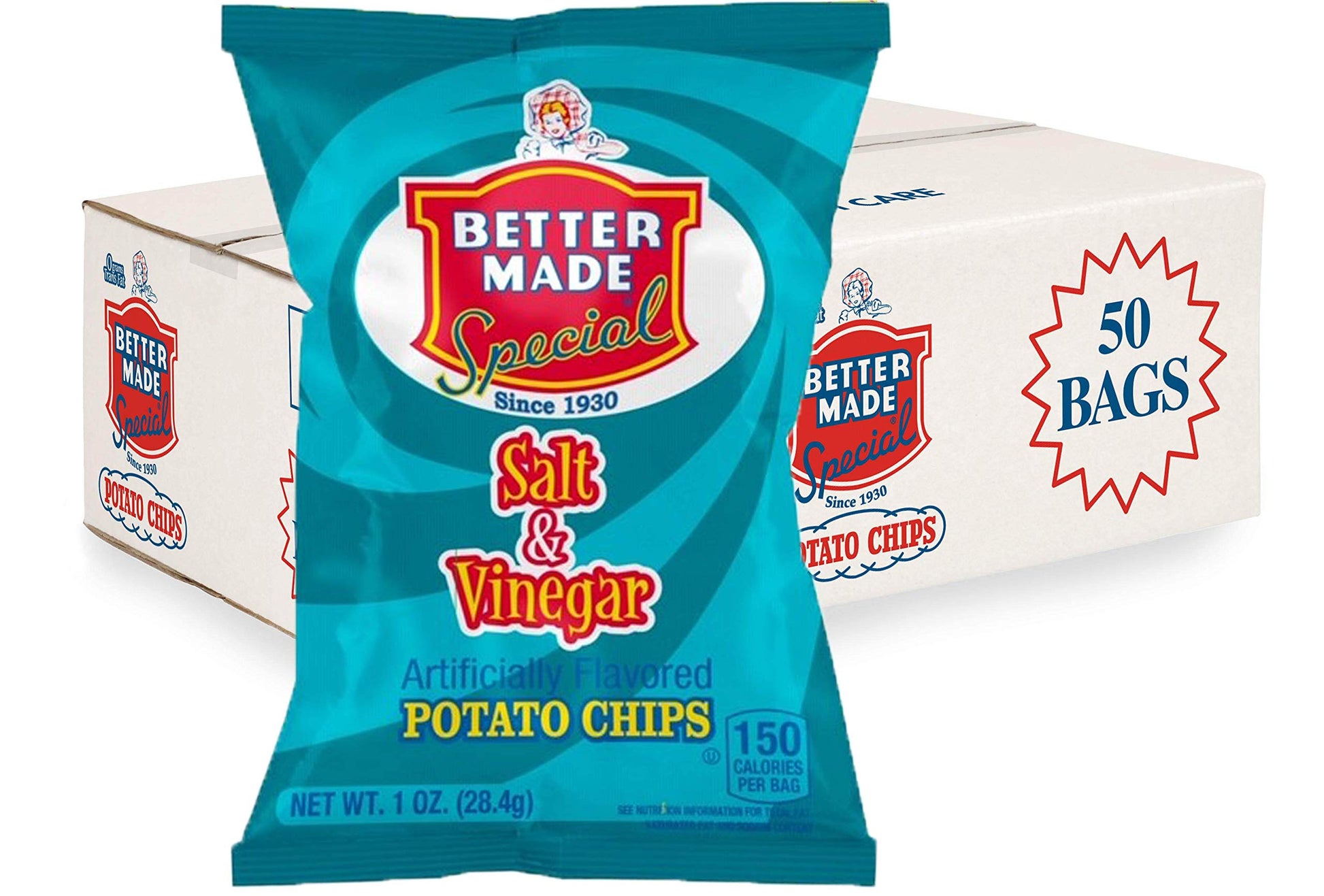 Better Made Special Potato Chips (Salt & Vinegar) - 50 Pack - 50 x 1 oz. Bags - Crunchy, Individual Snacks Made from Fresh Potat