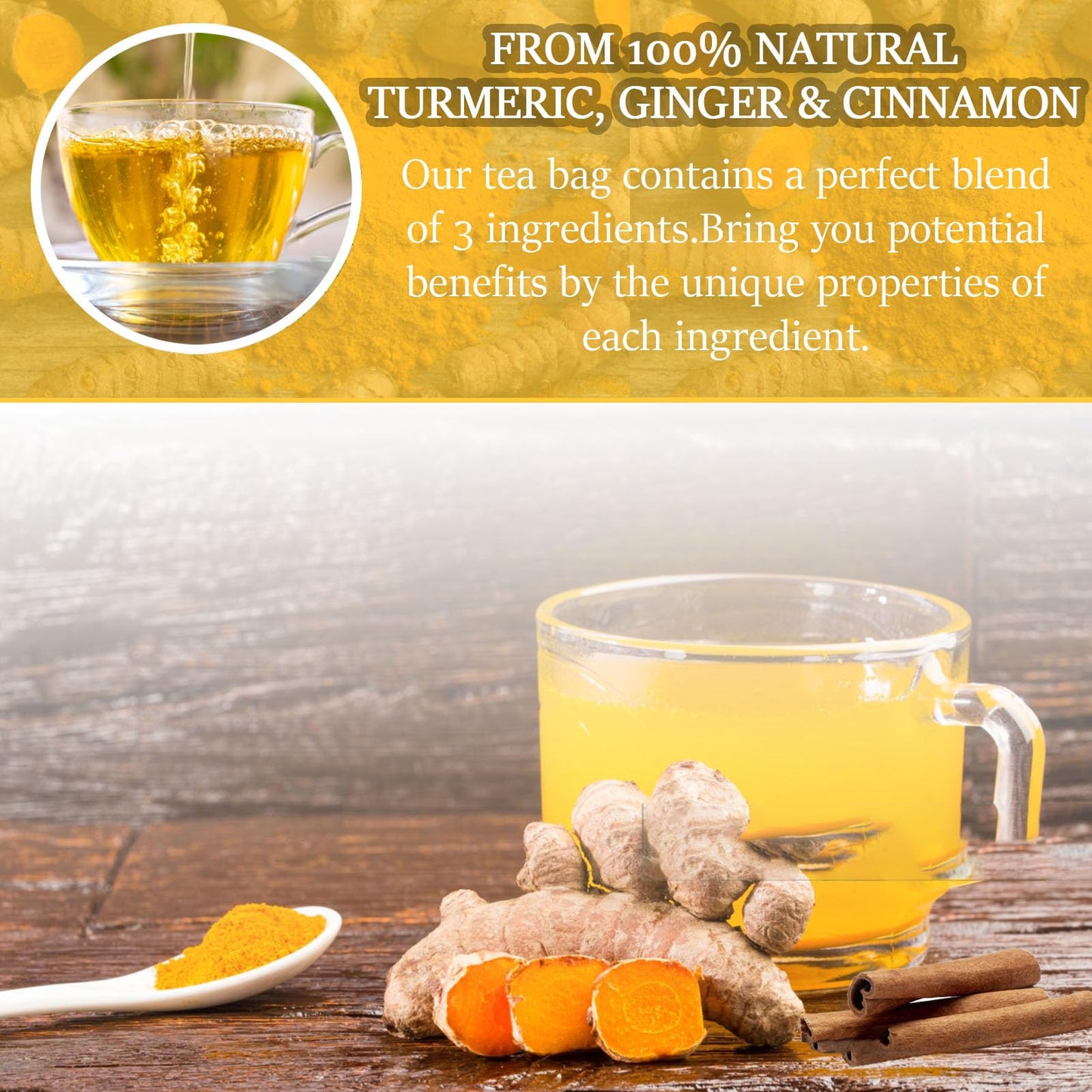 XICOFISS Organic Turmeric Ginger Cinnamon Tea Bags, 100% Natural, Vegan, Antioxidant-Rich, No Sugar, 150 Count