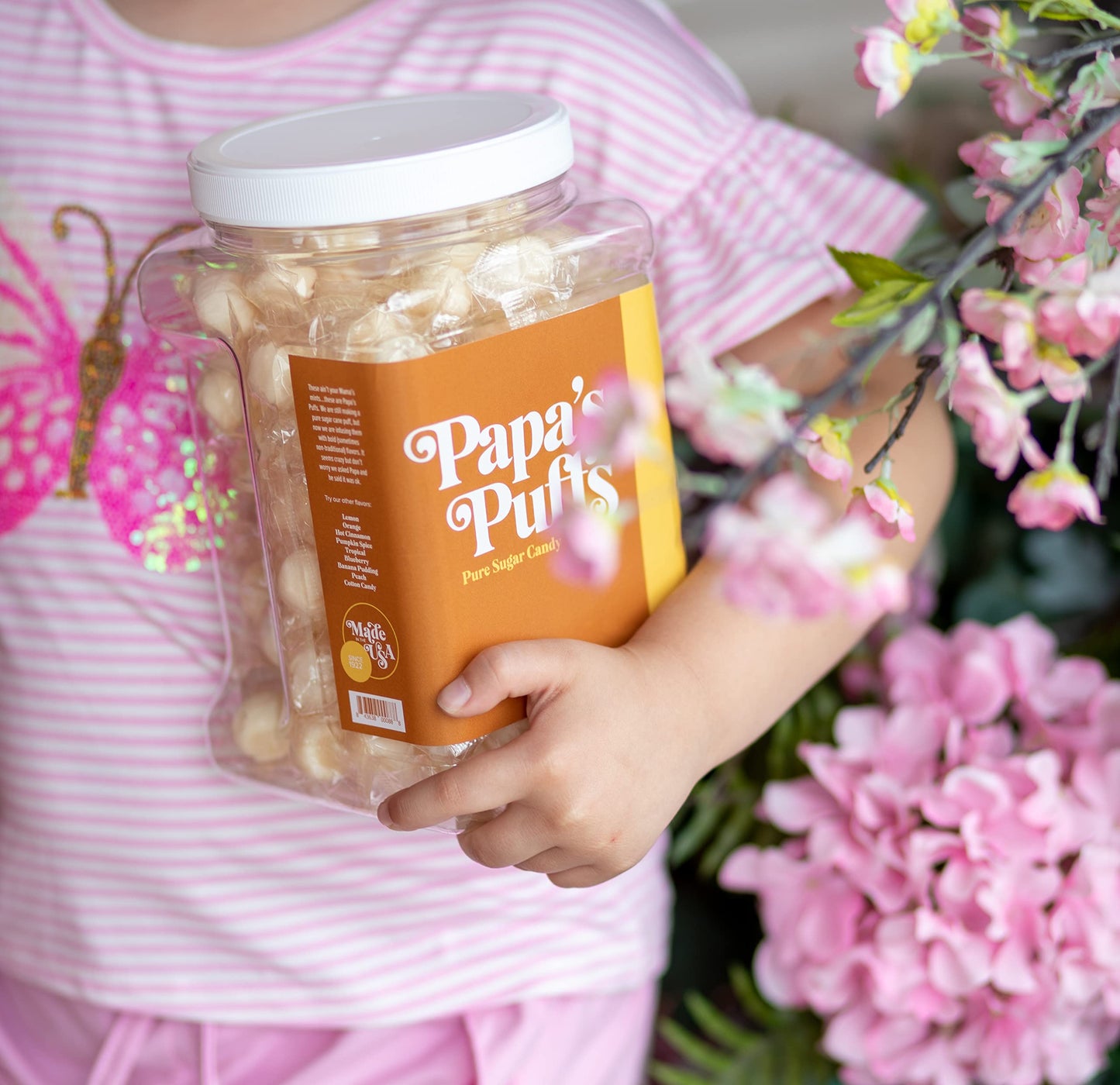 Papa'S Puffs Tupelo Honey Flavored Pure Sugar Candy - Individually Wrapped In Resealable Tub - Fat-Free, Gluten-Free, Cholestero
