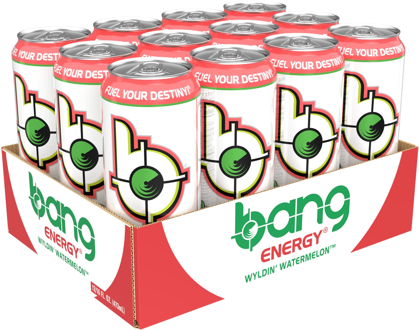 Bang Energy Wyldin’ Watermelon Sugar-Free Energy Drink, 16oz, Pack of 12 - Refreshing, Low-Calorie Boost for Active Lifestyles