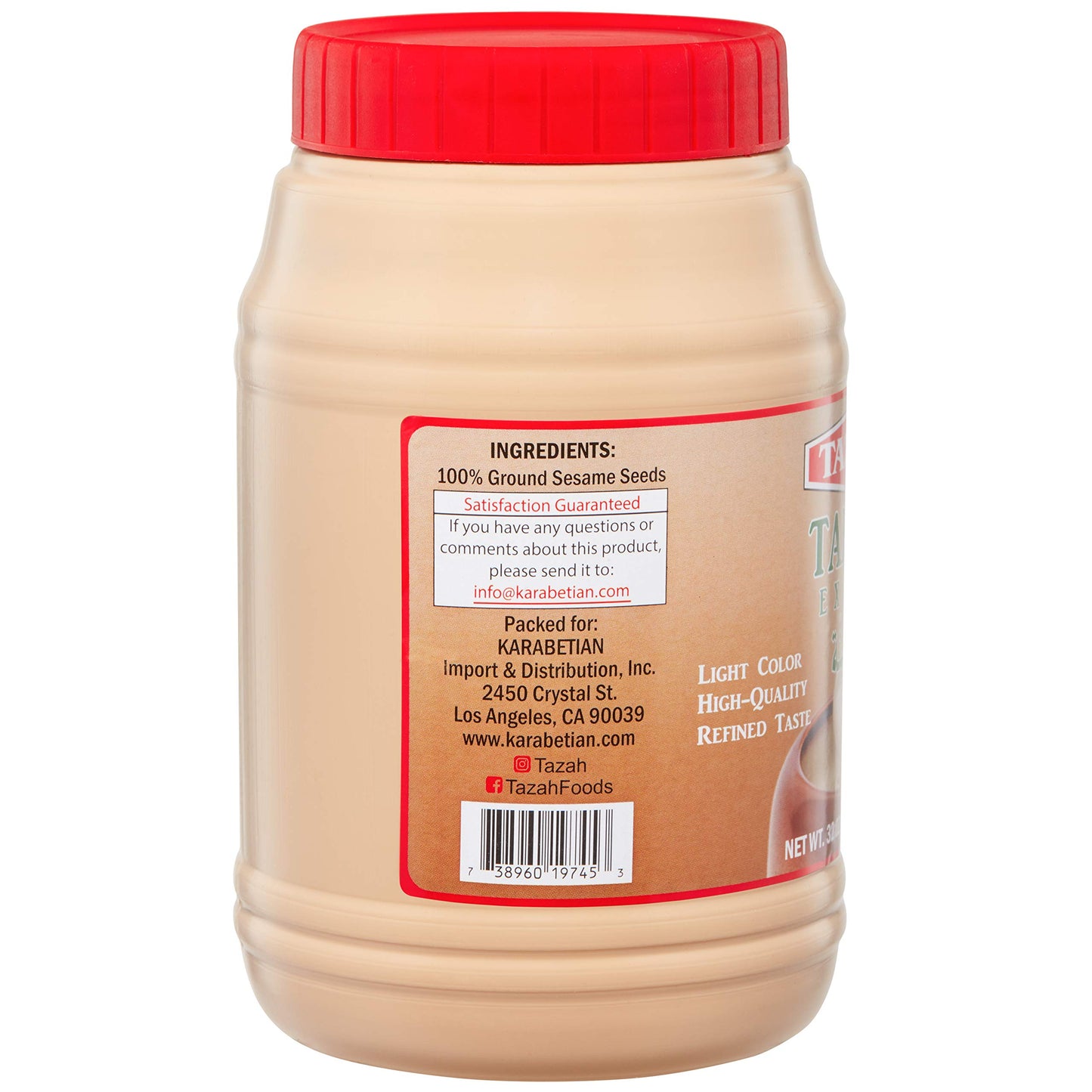 Tazah Tahini Paste For Hummus Baba Ganoush 32Oz - 2Lbs Natural Stone Ground Lebanese Sesame Paste Vegan Cholesterol-Free No Preservatives Perfect For Delicious Middle Eastern Dishes