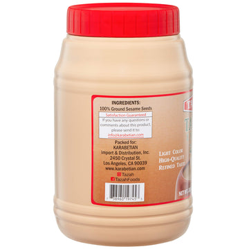 Tazah Tahini Paste For Hummus Baba Ganoush 32Oz - 2Lbs Natural Stone Ground Lebanese Sesame Paste Vegan Cholesterol-Free No Preservatives Perfect For Delicious Middle Eastern Dishes