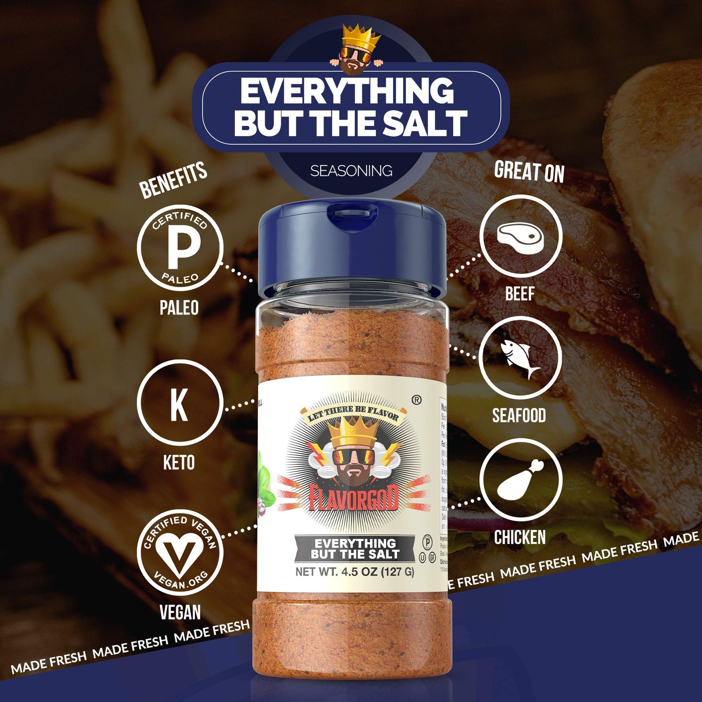 Everything But The Salt Seasoning Mix, 2 Bottles By Flavor God - Enhanced All Natural & Healthy Spice Blend For Chicken, Tacos, Salads & Pastas - Kosher, Low Sodium, Dairy-Free