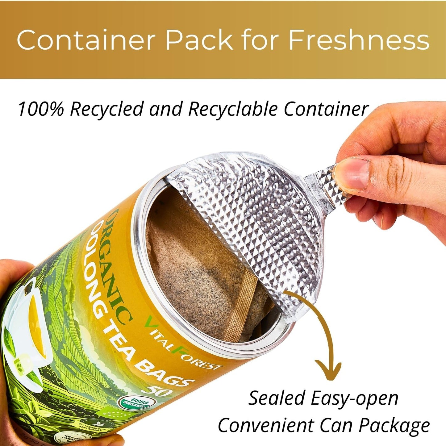 Organic Oolong Tea Bags, 50 Count, Unbleached, Eco-Conscious Chinese Oolong Tea, Vitalforest High Mountain Tea Tie Guan Yin, Non