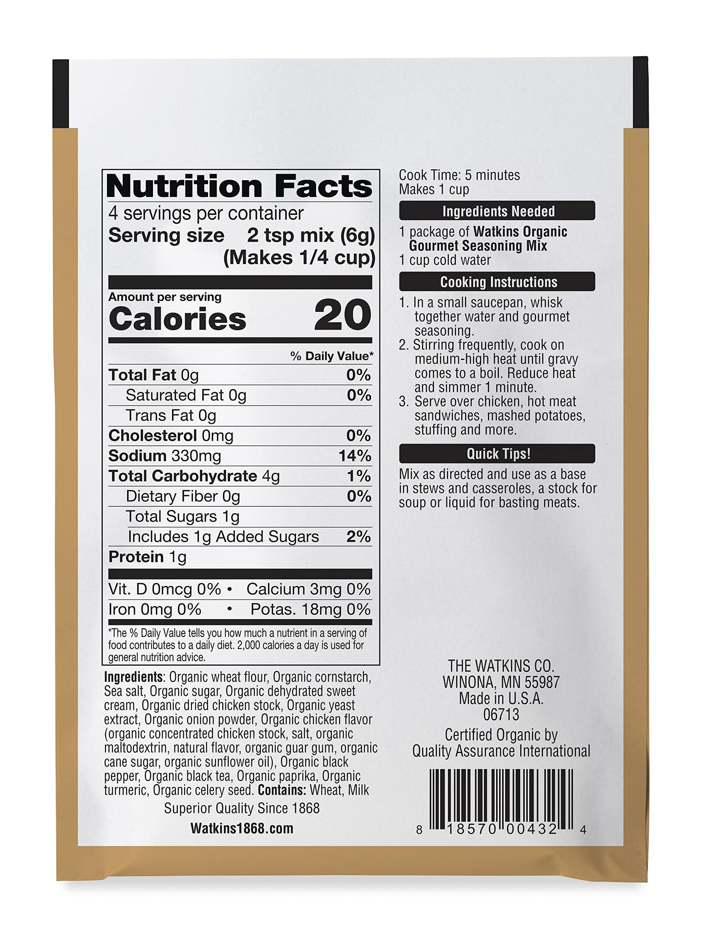 Watkins Organic Gourmet Seasoning Mix, Chicken Gravy 0.87 Ounce (Pack Of 12) 10.44 Ounce