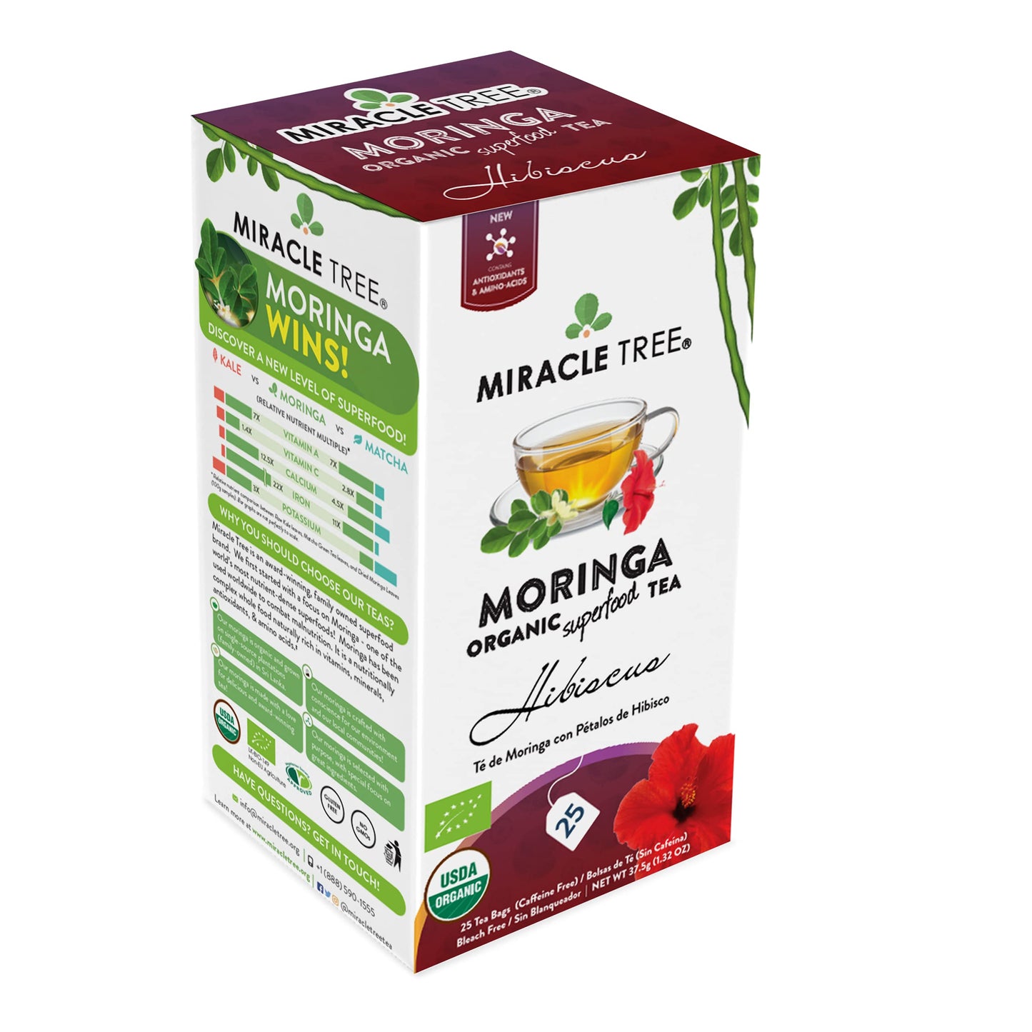Tree Organic Moringa Superfood Tea, 25 Individually Sealed Bags, Vegan, Gluten-Free, Caffeine-Free