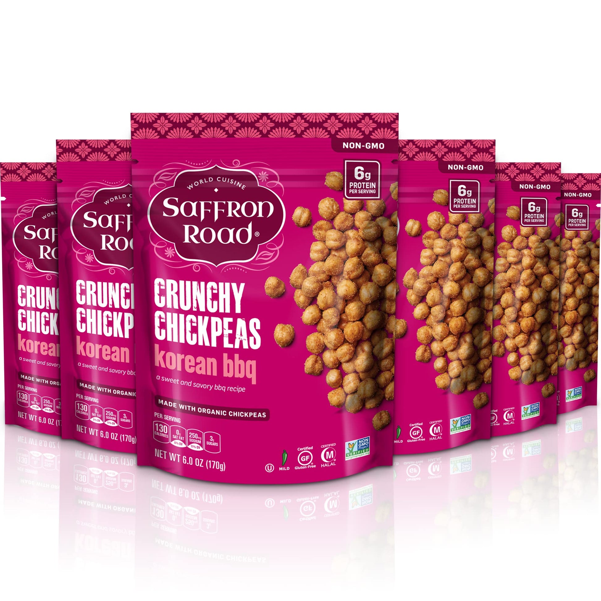 Saffron Road Organic Crunchy Chickpea Snacks-Gluten Free, Non-GMO, Kosher, Vegan (Korean BBQ, 6 oz (6 Pack))