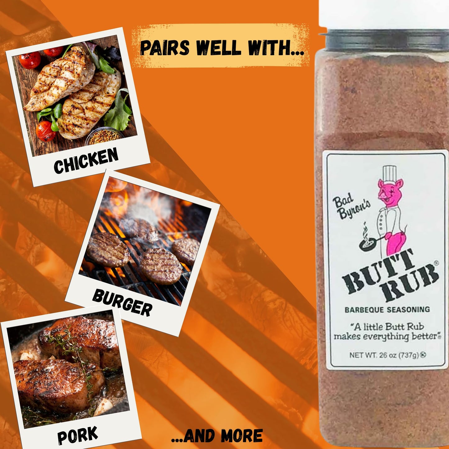 Bad Byrons Butt Rub Barbeque Seasoning - 26 Ounce Shaker Bottle | Award-Winning All-Purpose Dry Rub for Pork  Chicken  Beef & More