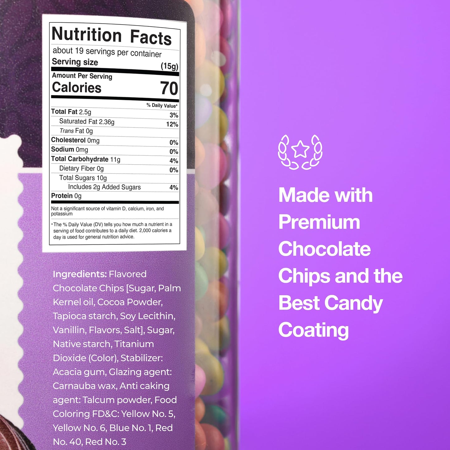 Rainbow Candy Coated Chips - 10oz (283g) Resealable Bottle - Colorful Candy-Shell Chocolate Chips for Baking, Decorating, Cookie