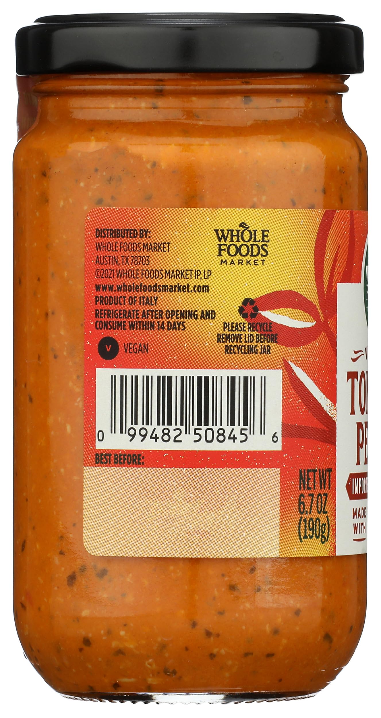 Whole Foods Market, Vegan Tomato Pesto, 6.7 Ounce