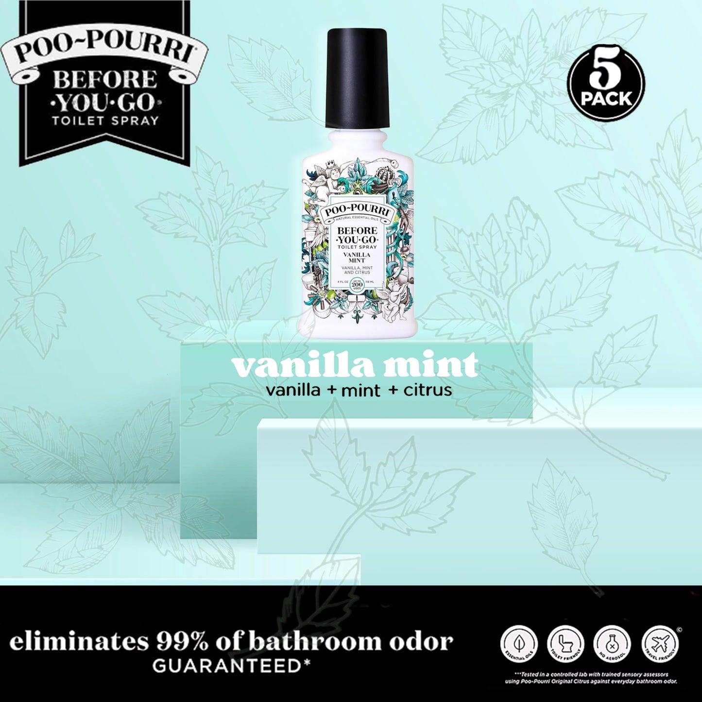 Poo-Pourri Vanilla Mint 4 Ounce - 5 Pack