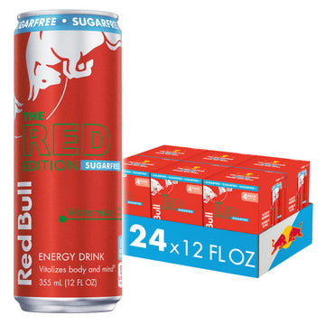 Red Bull Red Edition Sugar Free Energy Drink, Watermelon, 12 Fl Oz, 6 Packs of 4 Cans, Model RB243164