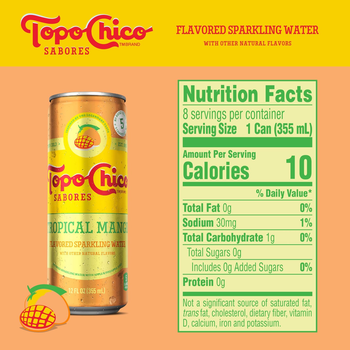Topo Chico Tropical Mango Flavored Sparkling Water 12oz 8pk, Model 021136181715
