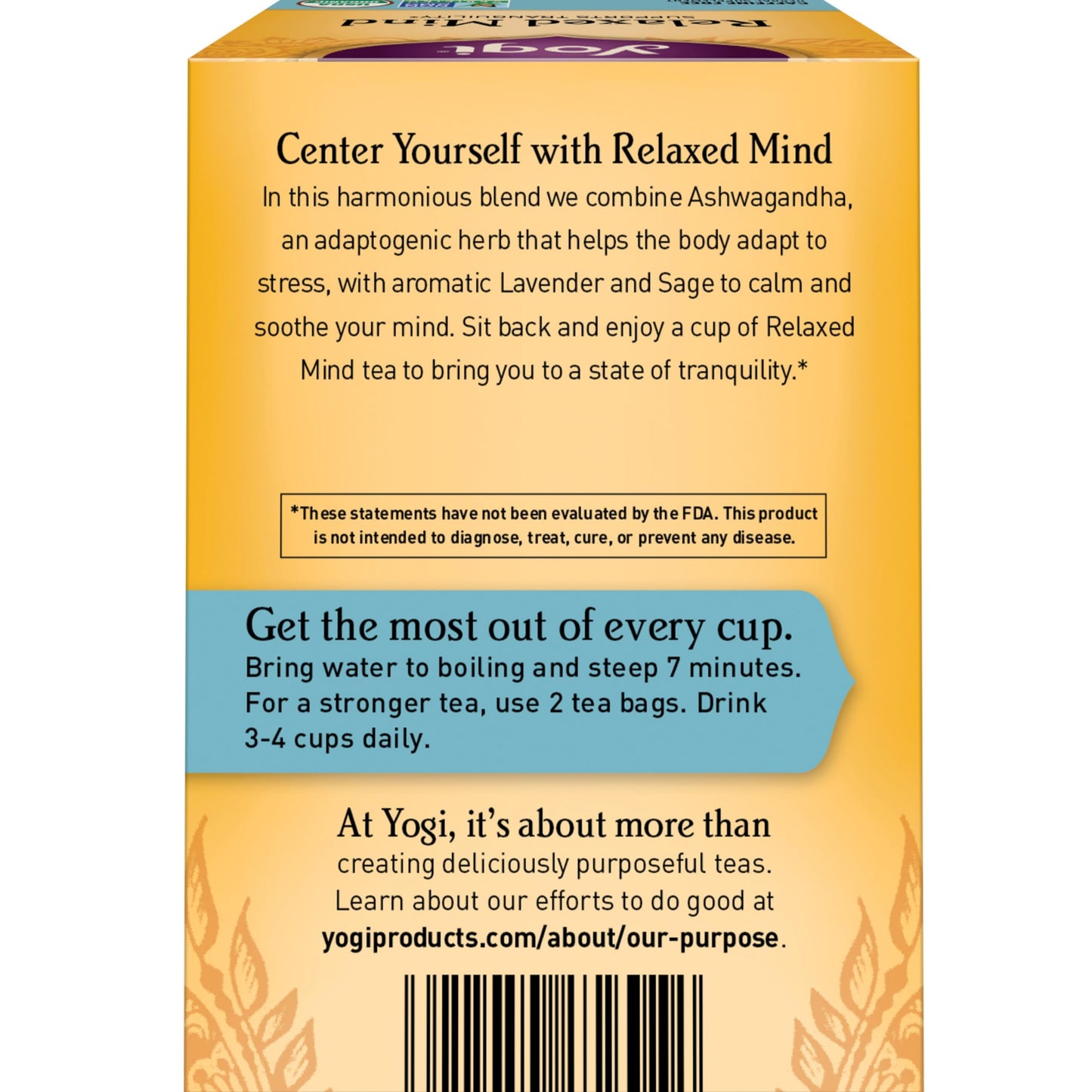 Yogi Tea Relaxed Mind Herbal Tea - Caffeine Free - 96 Organic Tea Bags - 16 Count (Pack of 6) - Yellow - Model 076950450226
