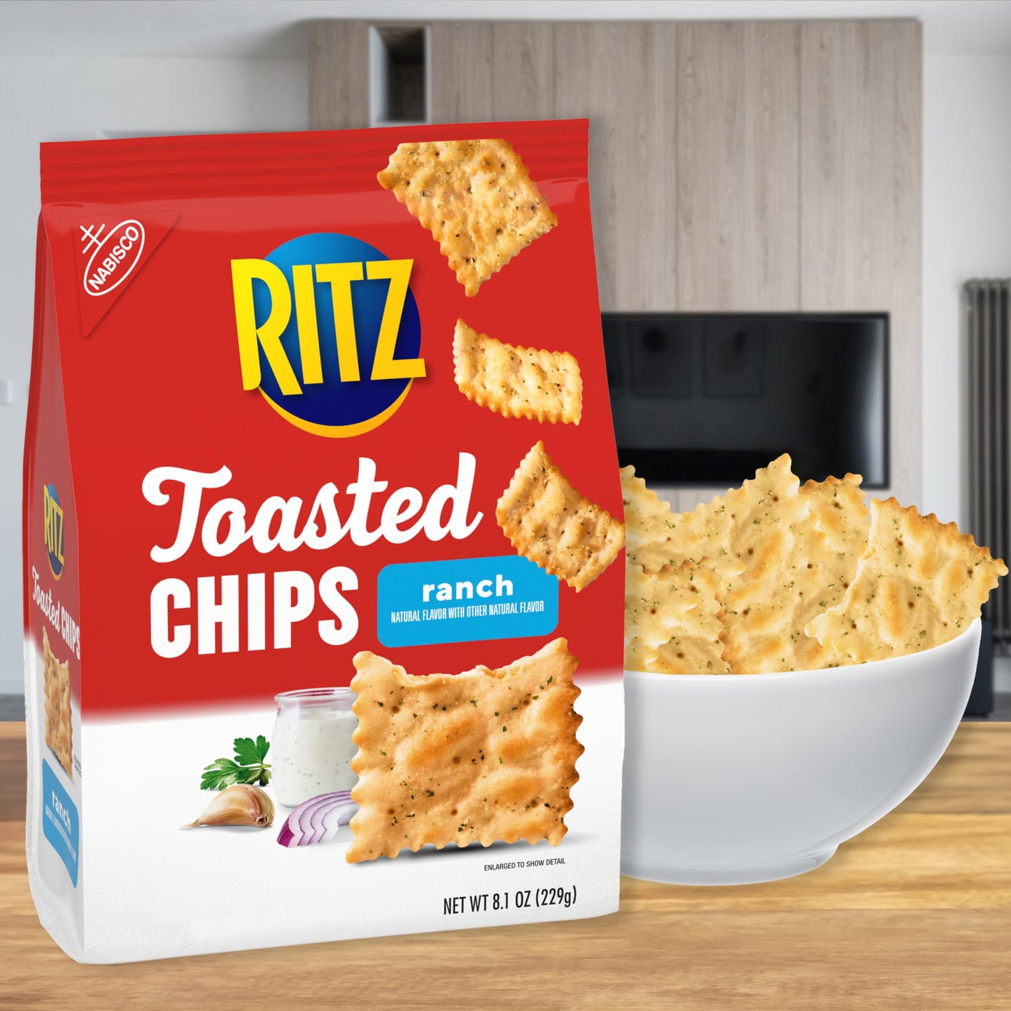 Ritz Toasted Chips Ranch Crackers, Party Snacks, Bulk Snacks, 6 - 8.1 Oz Bags