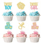24Pcs Boy Or Girl Cupcake Toppers Gender Reveal Cupcake Picks Glitter Baby Shower Cupcake Decorations Vote Boy Or Girl Cake Deco