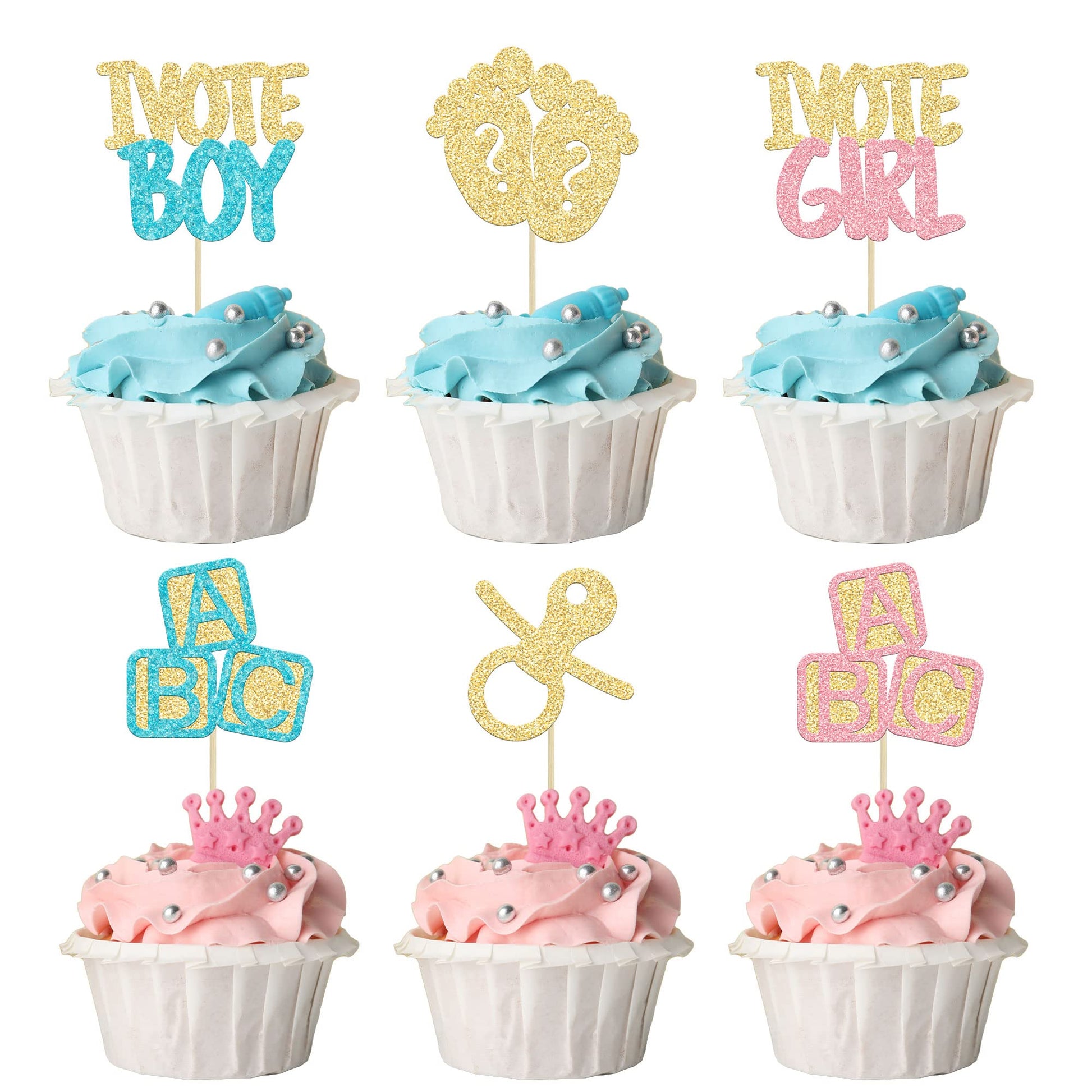 24Pcs Boy Or Girl Cupcake Toppers Gender Reveal Cupcake Picks Glitter Baby Shower Cupcake Decorations Vote Boy Or Girl Cake Deco