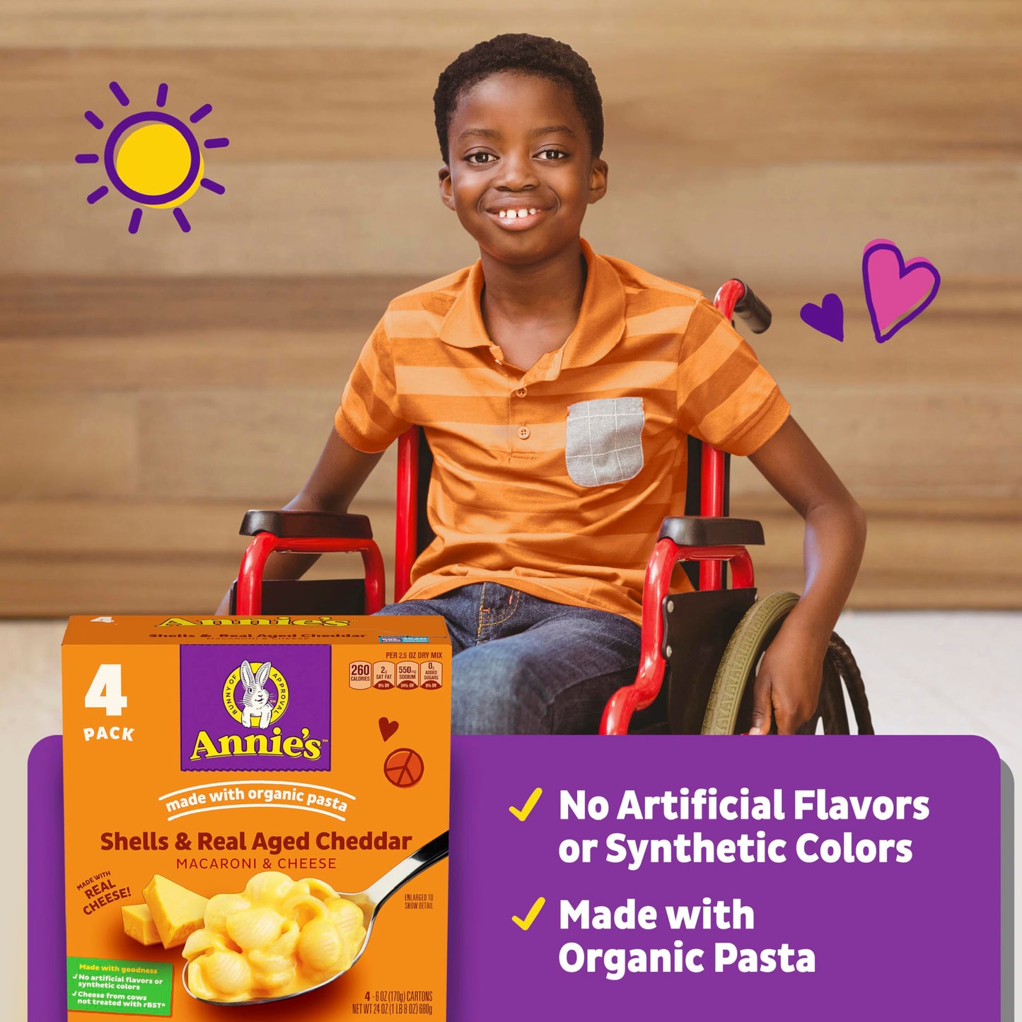 Annies Shells And Real Aged Cheddar, Made With Organic Pasta And Real Cheese, 4 Ct, 24 Oz