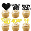18pcs Black Gold Glitter Dessert Cupcake Pick for Straight Outta 1985 Cheer to 40 Years Old Theme Decor Supplies Happy 40th Birt