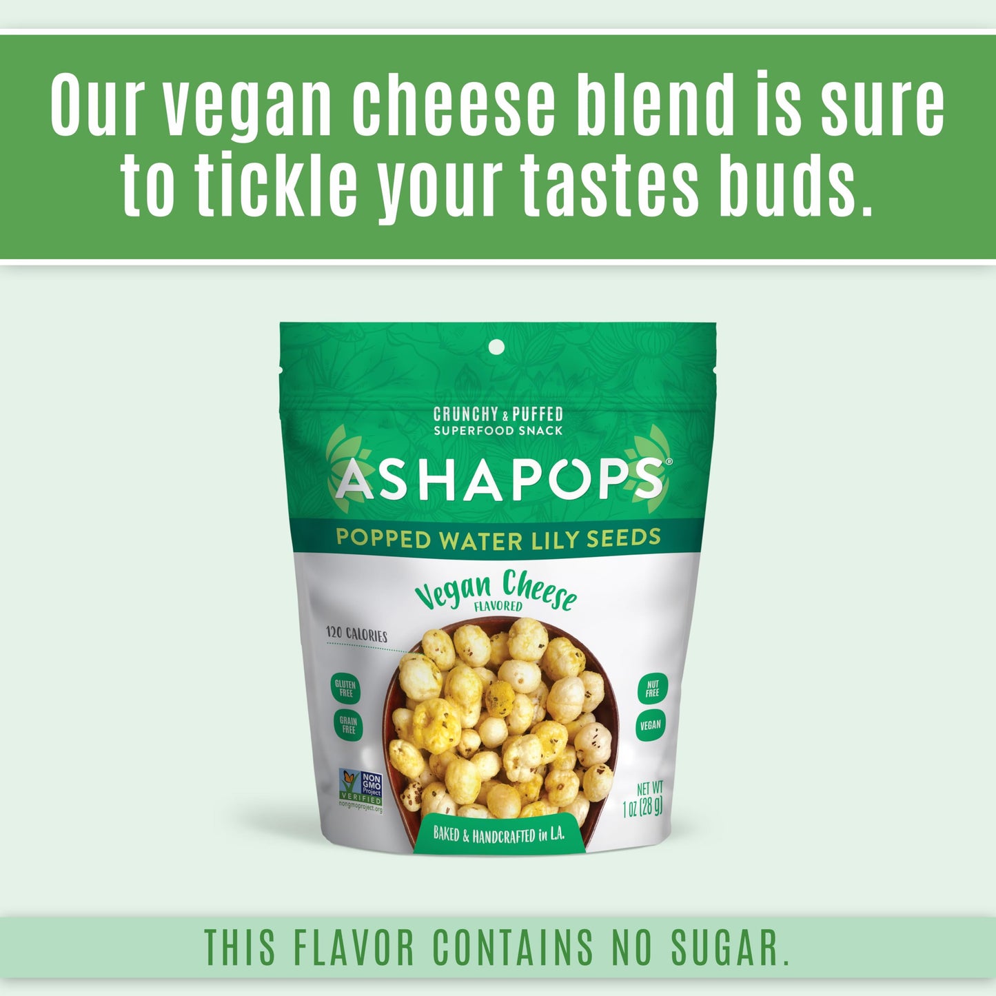 AshaPops Vegan Cheese Flavored Popped Water Lily Seeds, 1 oz (Pack of 6) - Gluten-Free, Vegan, Paleo, Nut-Free, Corn-Free, Soy-F