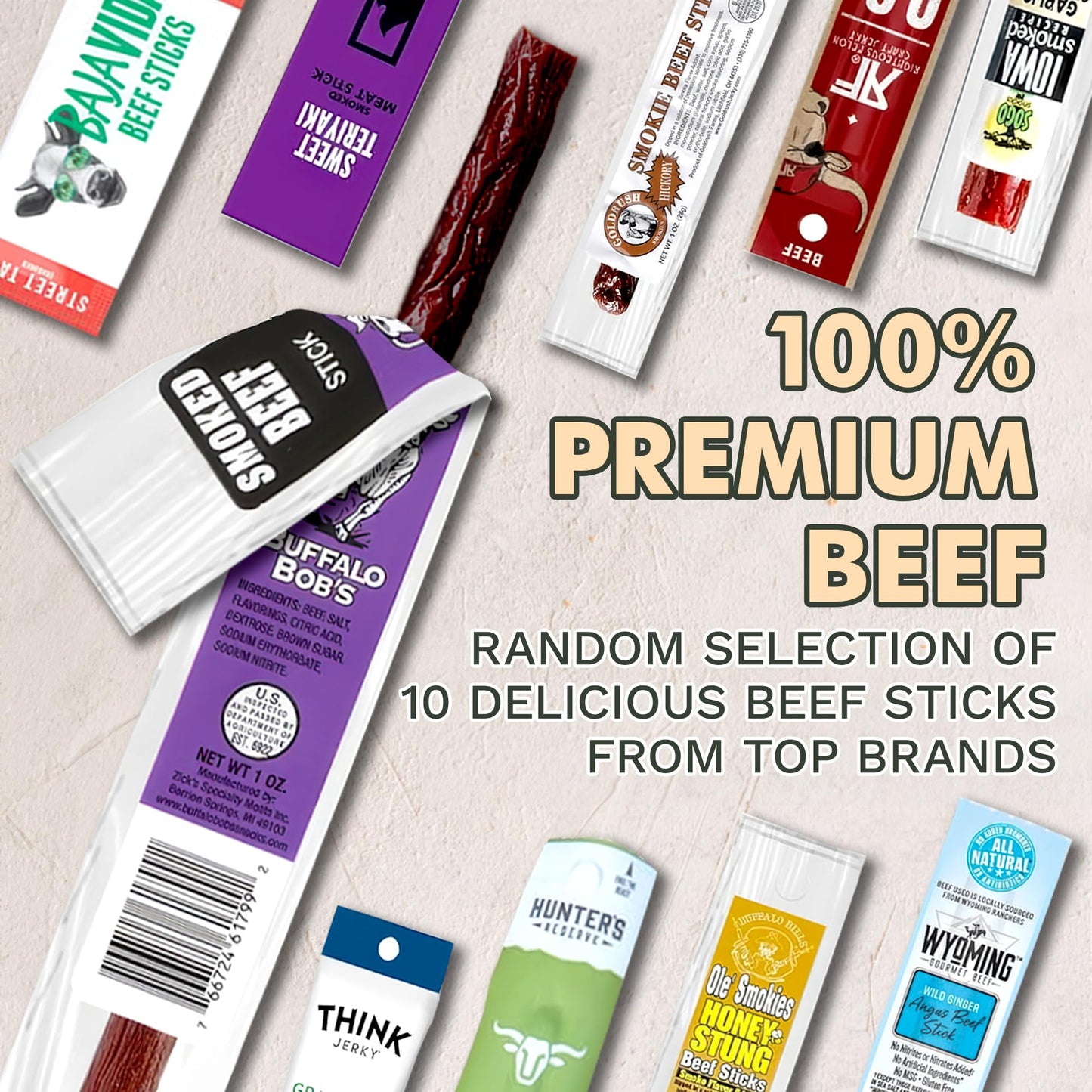 Premium Beef Stick Variety Pack (10 Count), High Protein Beef Sticks Snacks, Unique Beef Gift For Adults, Beef Jerky Gifts For M