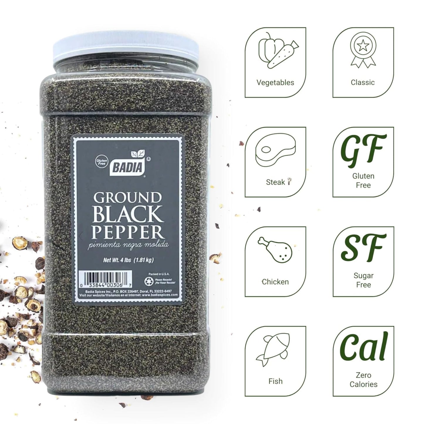Badia Ground Black Pepper  4 Pound - enhanced Seasoning for Cooking & Freshly Ground Flavor