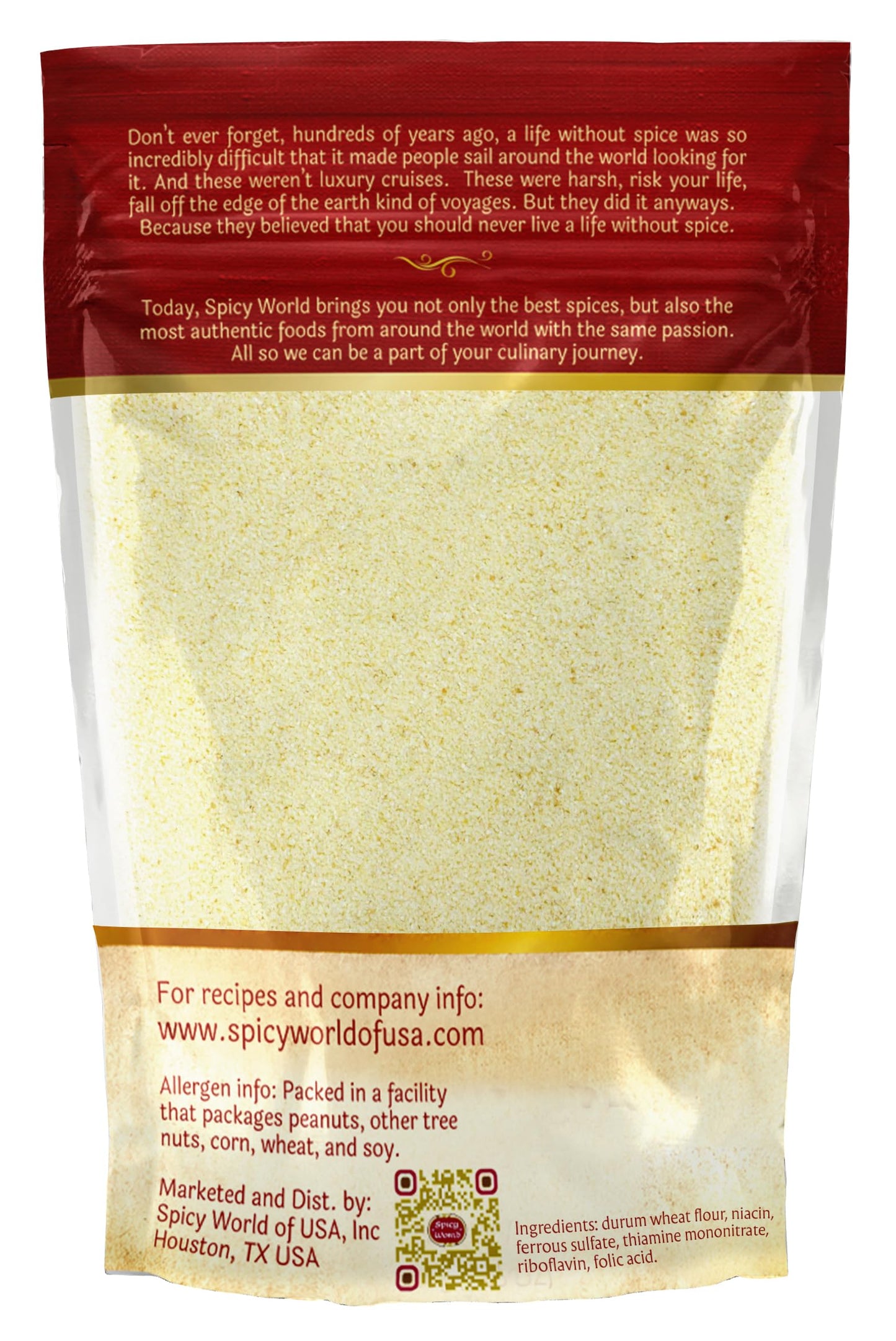Spicy World Semolina Flour, Fine Duspirit-inspired flavor Wheat Flour, 2 LB (Pack of 6), Ideal for Pasta, Bread, Pizza, Model SWSEM04
