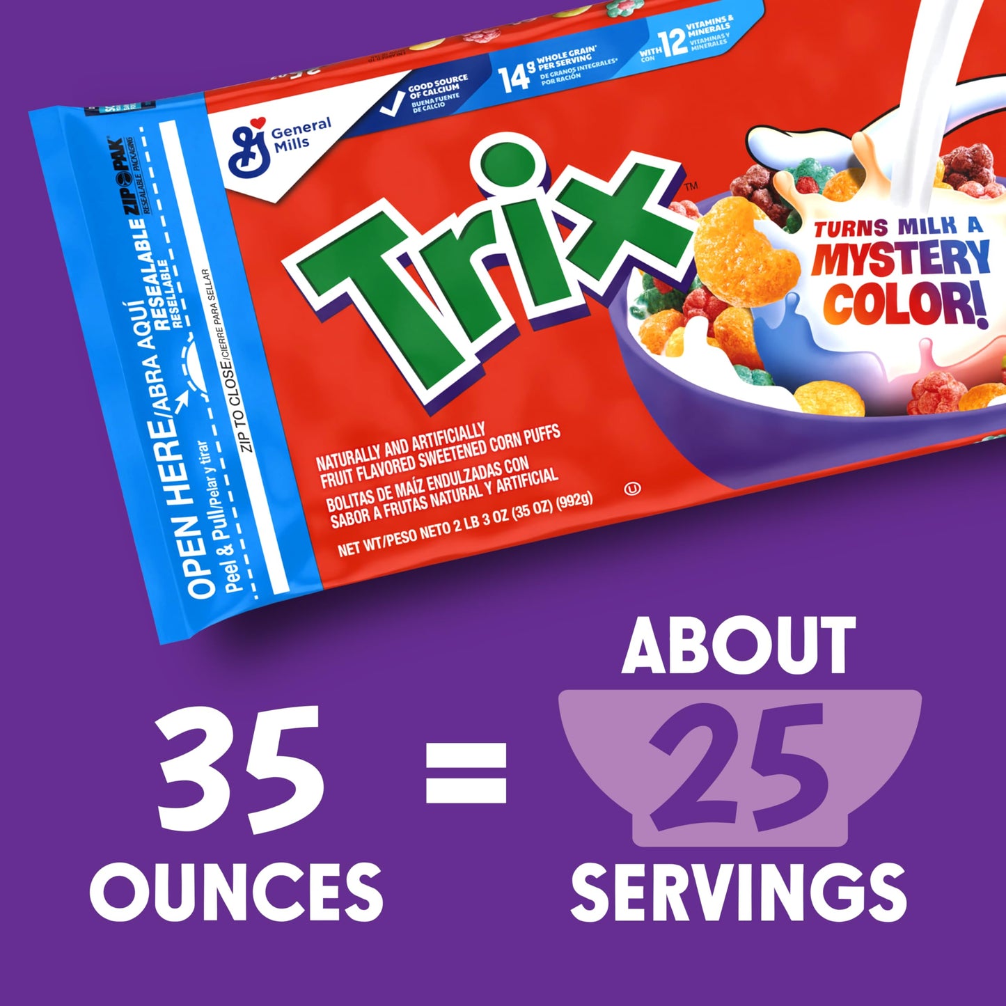 Trix, Cereal, Fruit Flavored Corn Puffs, 35 Oz