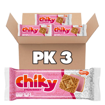 Chiky Strawberry Fudge Cookies, Crunchy & Sweet, Smooth Cream Center, Crispy Texture That Melts In Every Bite, 16.9 Ounces, 1 Box Contains 3 Bags, Each With 12 Individual Packs.