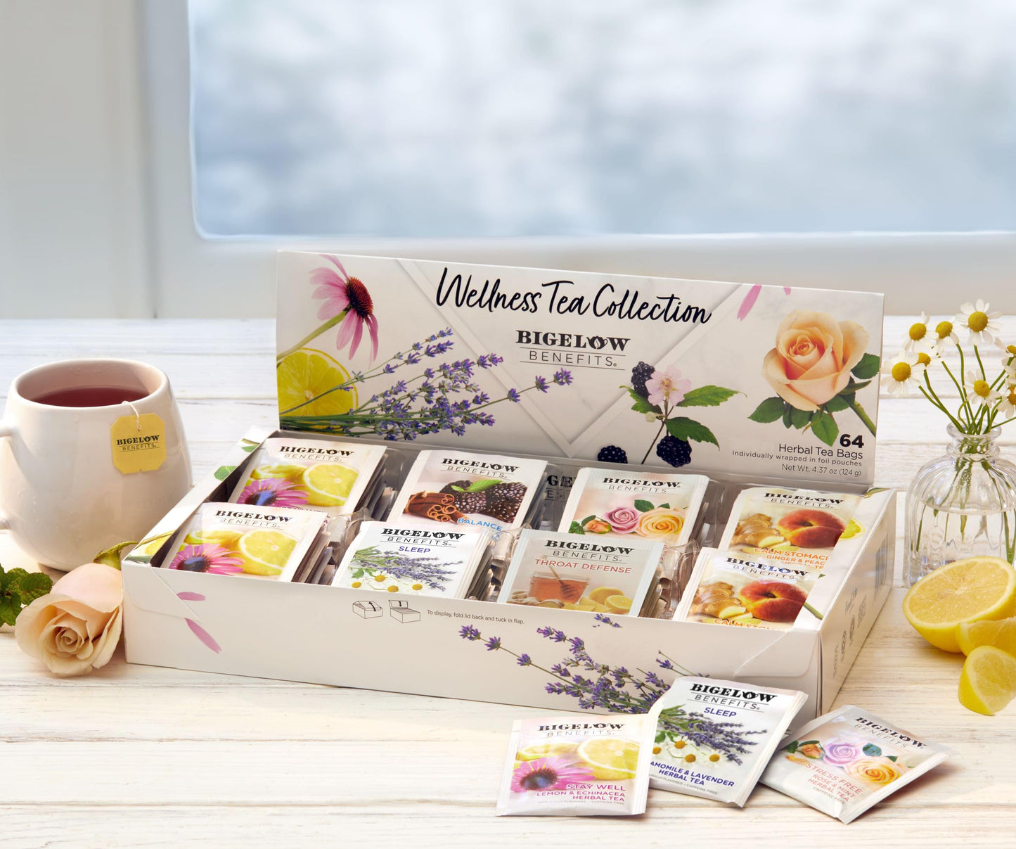 Bigelow Tea Wellness Herbal Tea Collection, Caffeine Free, 64 Count Gift Box Sampler, Flavors May Vary
