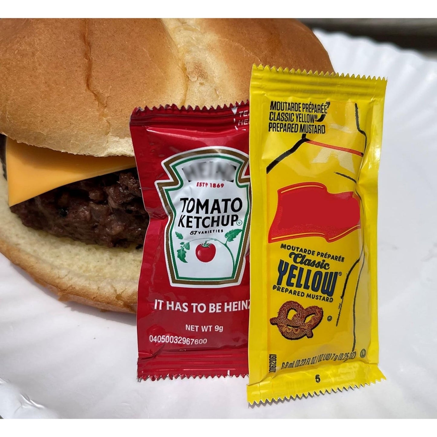 Gift Set: 50 Ketchup (9g) & 50 Mustard (7g) Packets - 100 Total Condement Packs with CMC Products Clip with Spreader (approximat