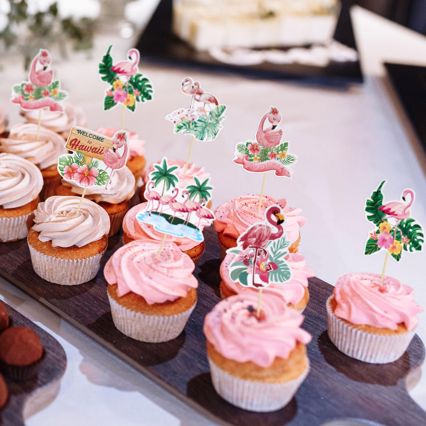 Gyufise 36Pcs Flamingo Cupcake Toppers Tropical Aloha Luau Picks Paper Multi-2