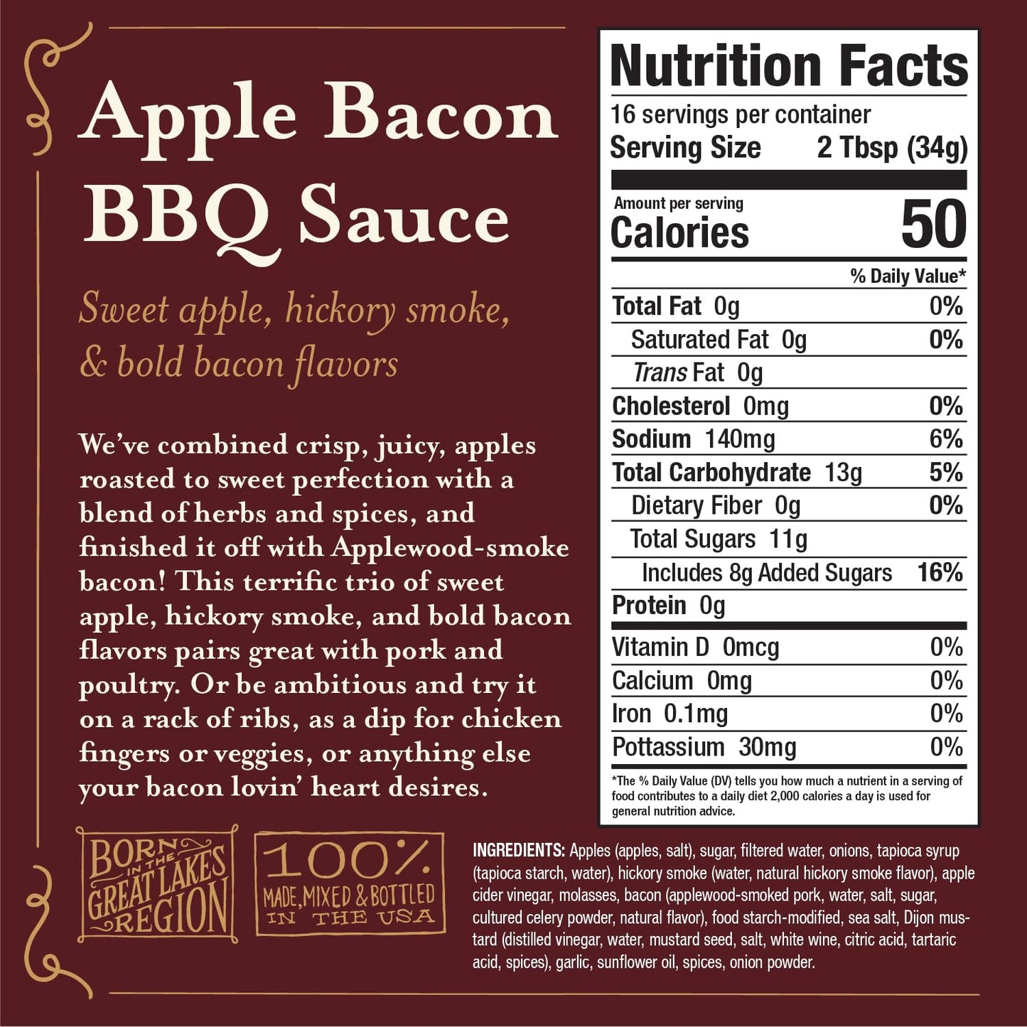 Brownwood Farms BBQ Sauce, Sweet & Tangy, 20 Ounce, Apple Bacon, Made in Small Batches, Great on Fries, Meatloaf, Burgers