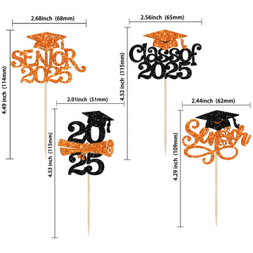 Gyufise 24Pcs 2025 Senior Graduation Cupcake Toppers With Glitter Senior Class Of 2025 Cupcake Picks Senior 2025 Cupcake Decorat
