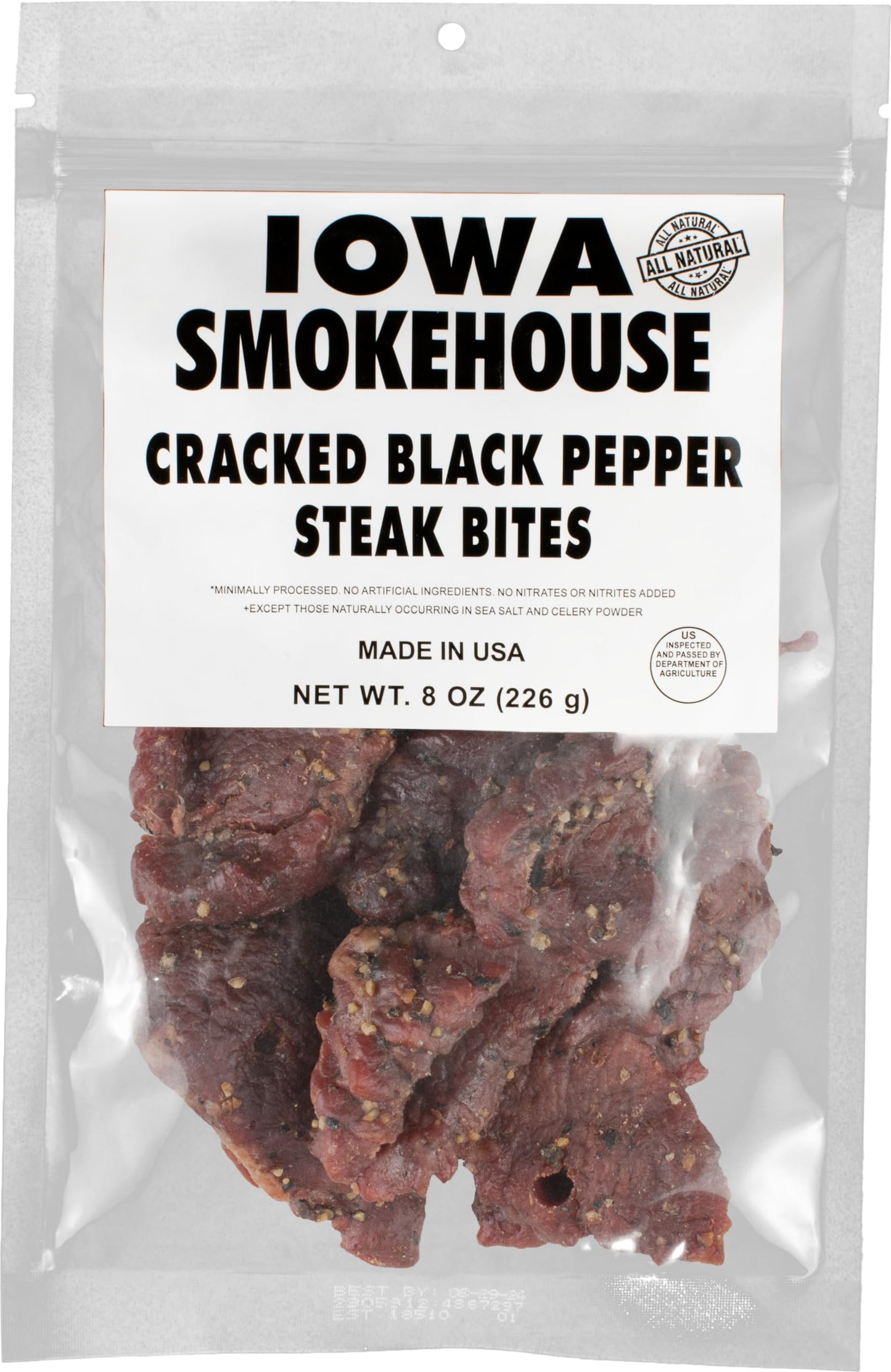 IOWA SMOKEHOUSE Steak Bites, Cracked Black Pepper - Tender Nugget Meat Snack - All Natural & Gluten Free - 9g of Protein, All US