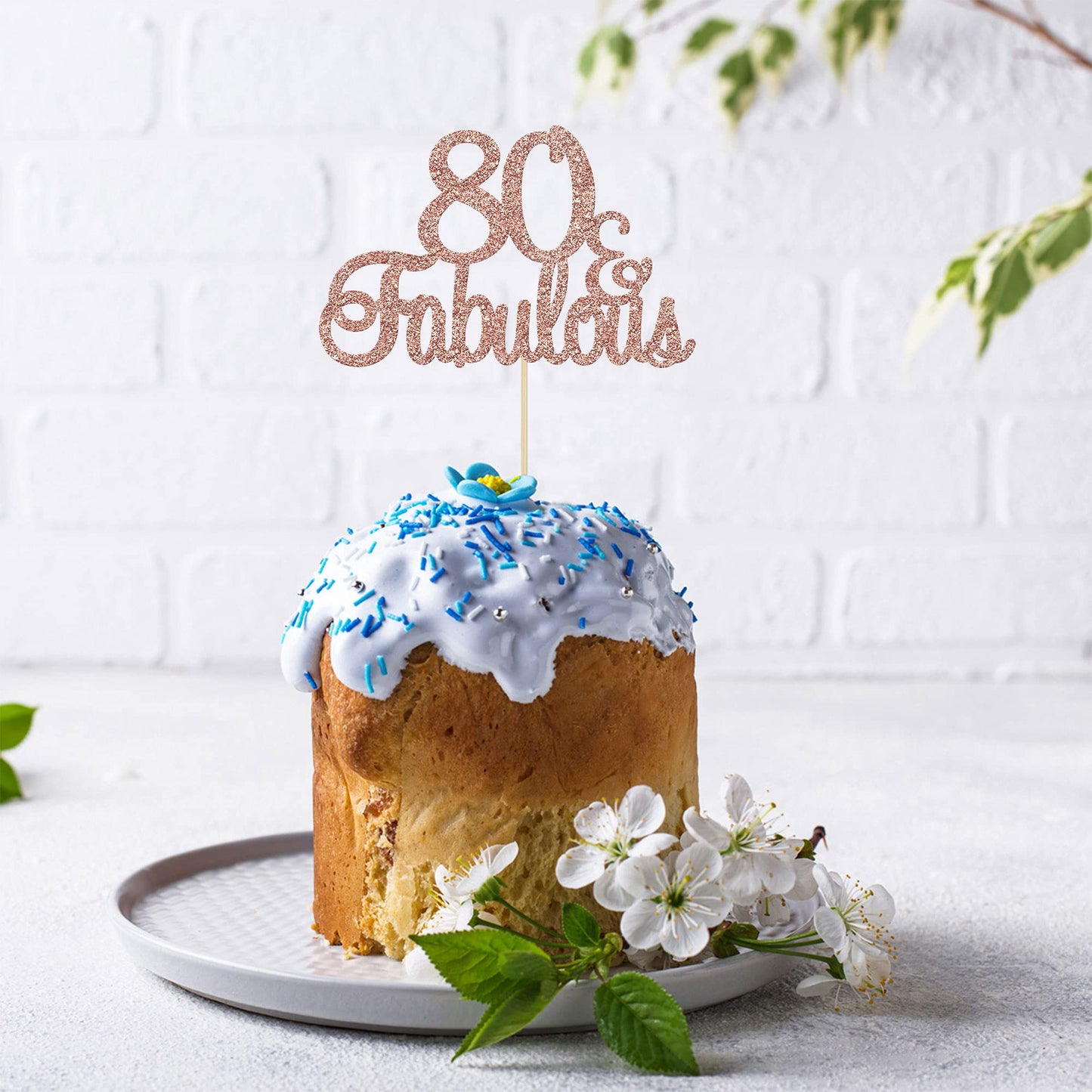 Gyufise 1Pcs 80 & Fabulous Cake Toppers Rose Gold 80 Birthday Anniversary Cake Toppers For 80 Birthday Anniversary Party Decorat