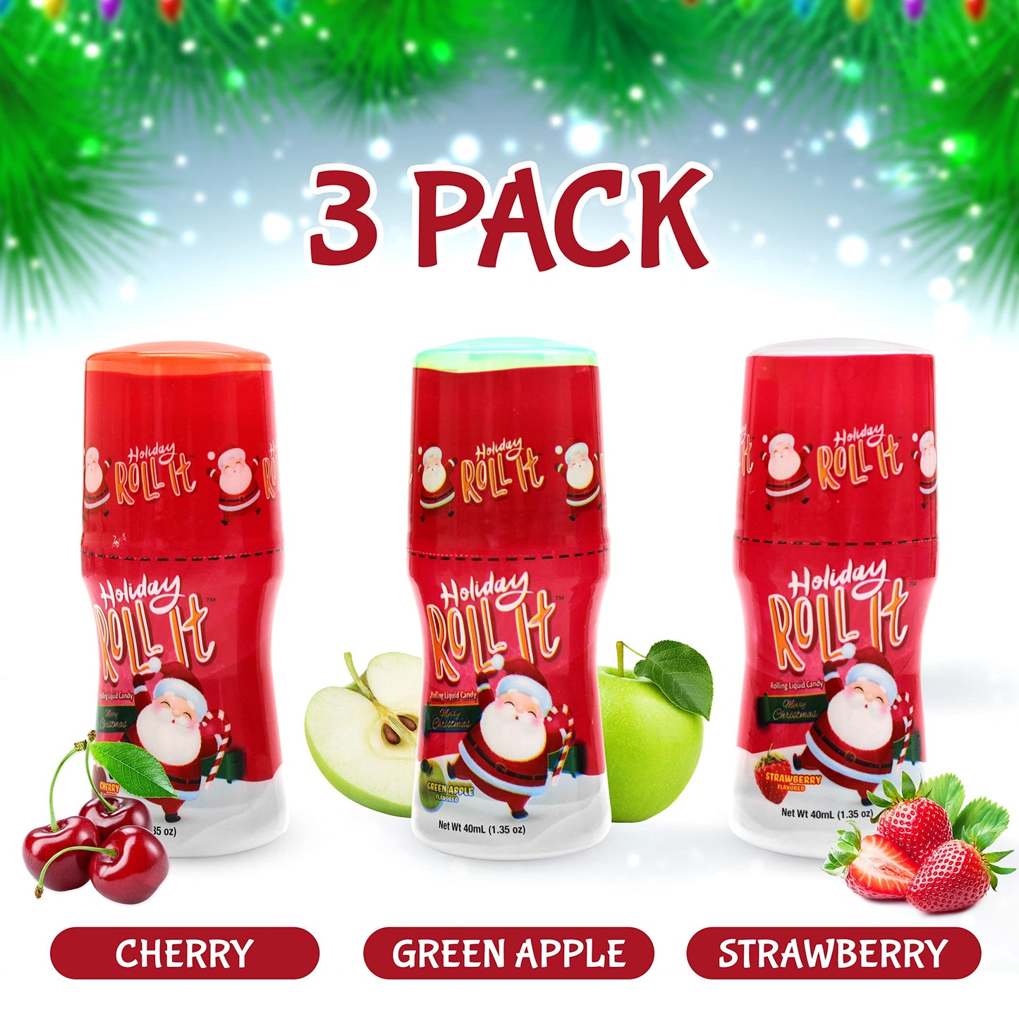 3 Pack | Slime Sour Roller Licker Candy - Assorted, Cherry, Green Apple, Strawberry - Holiday Slime Roll It Licker Candy, Perfec
