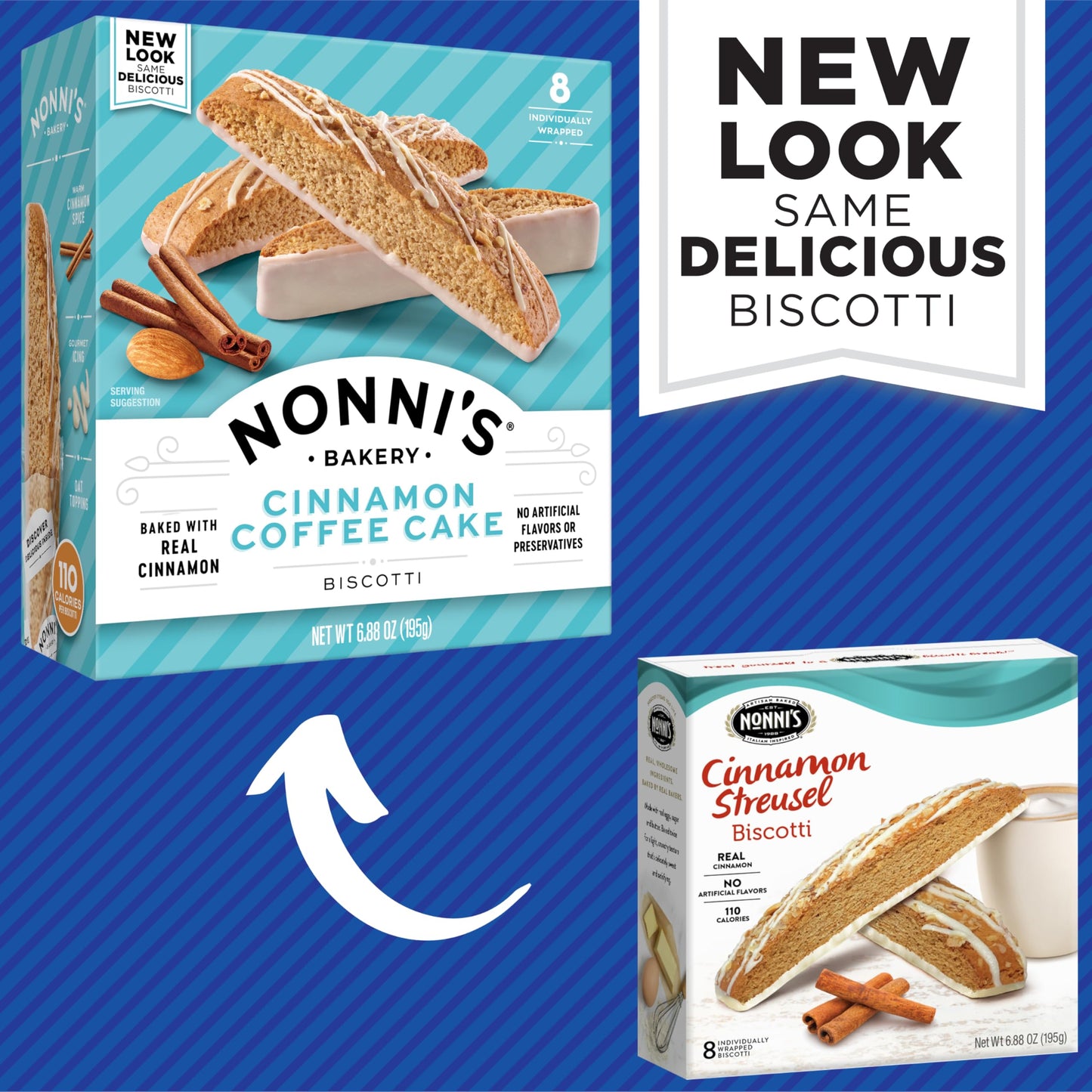 Nonnis Cinnamon Coffee Cake Biscotti Italian Cookies - Italian Biscotti Almond Cookies w/Cinnamon Streusel Icing - Biscotti Ind