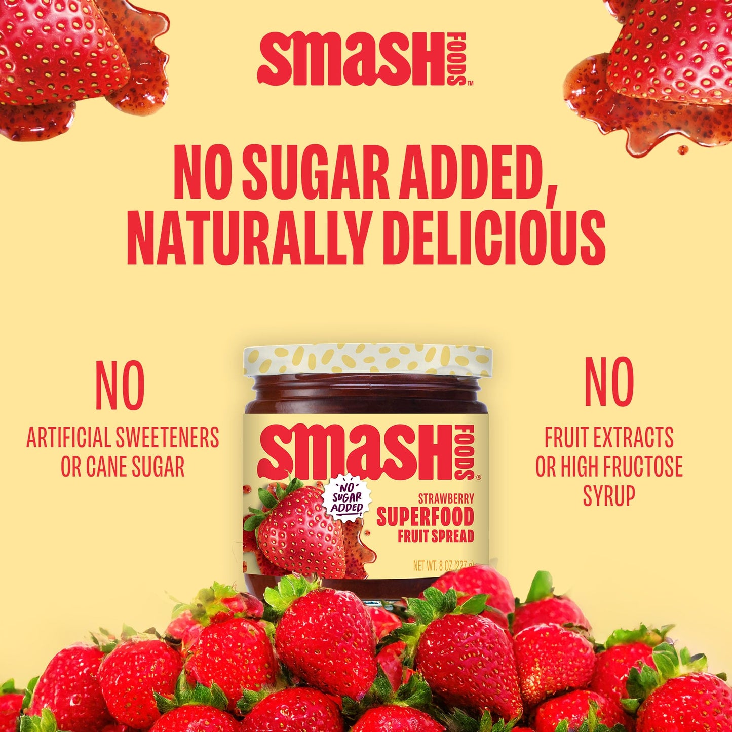 Smash Foods Strawberry Jam | Low-Calorie, No Sugar Added Keto Jam With Upcycled Fruit & Chia Seeds | Vegan, Paleo Superfood Frui