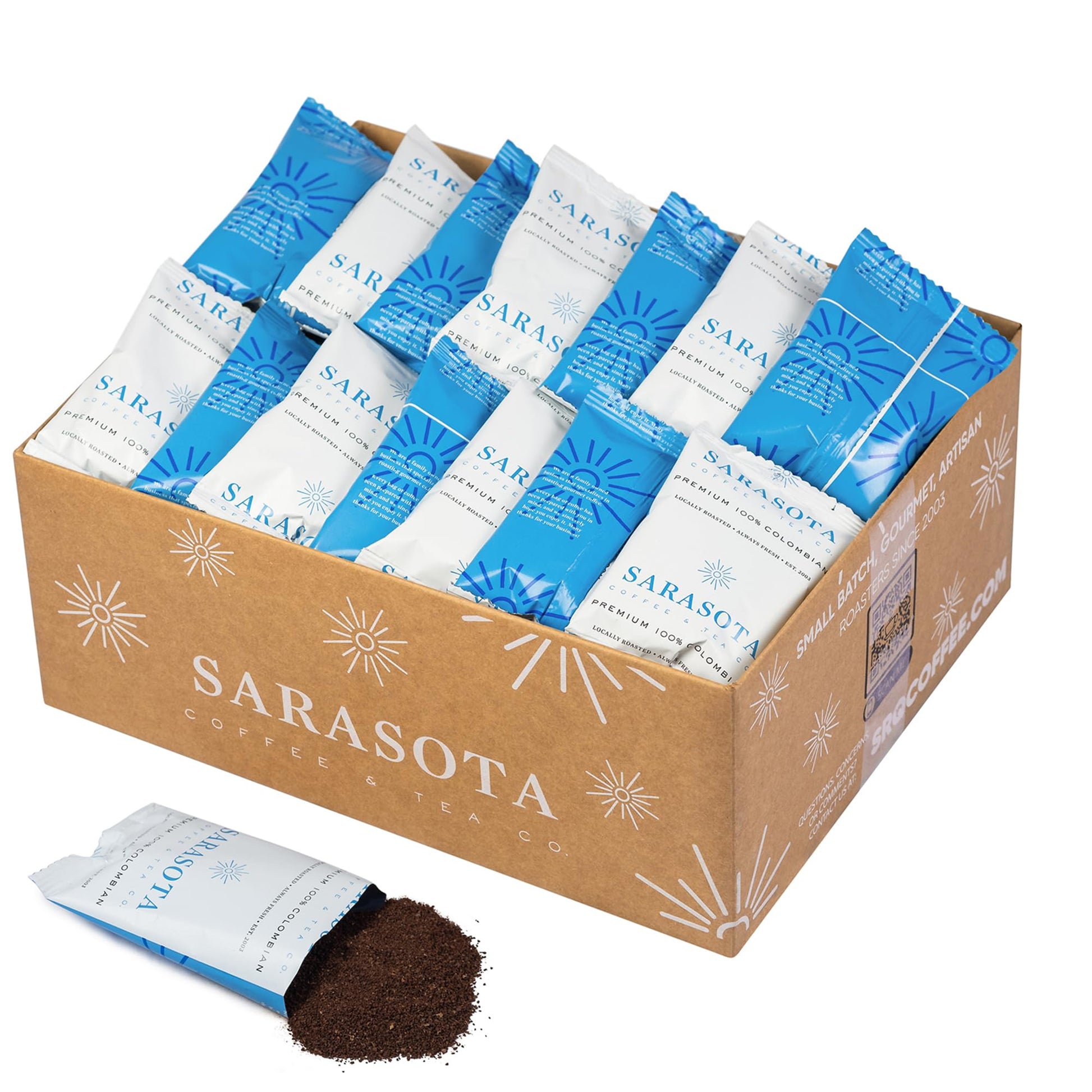 SARASOTA COFFEE & TEA CO. Premium Colombian Medium Roast Coffee Packets, 2 oz Bags, Pack of 36