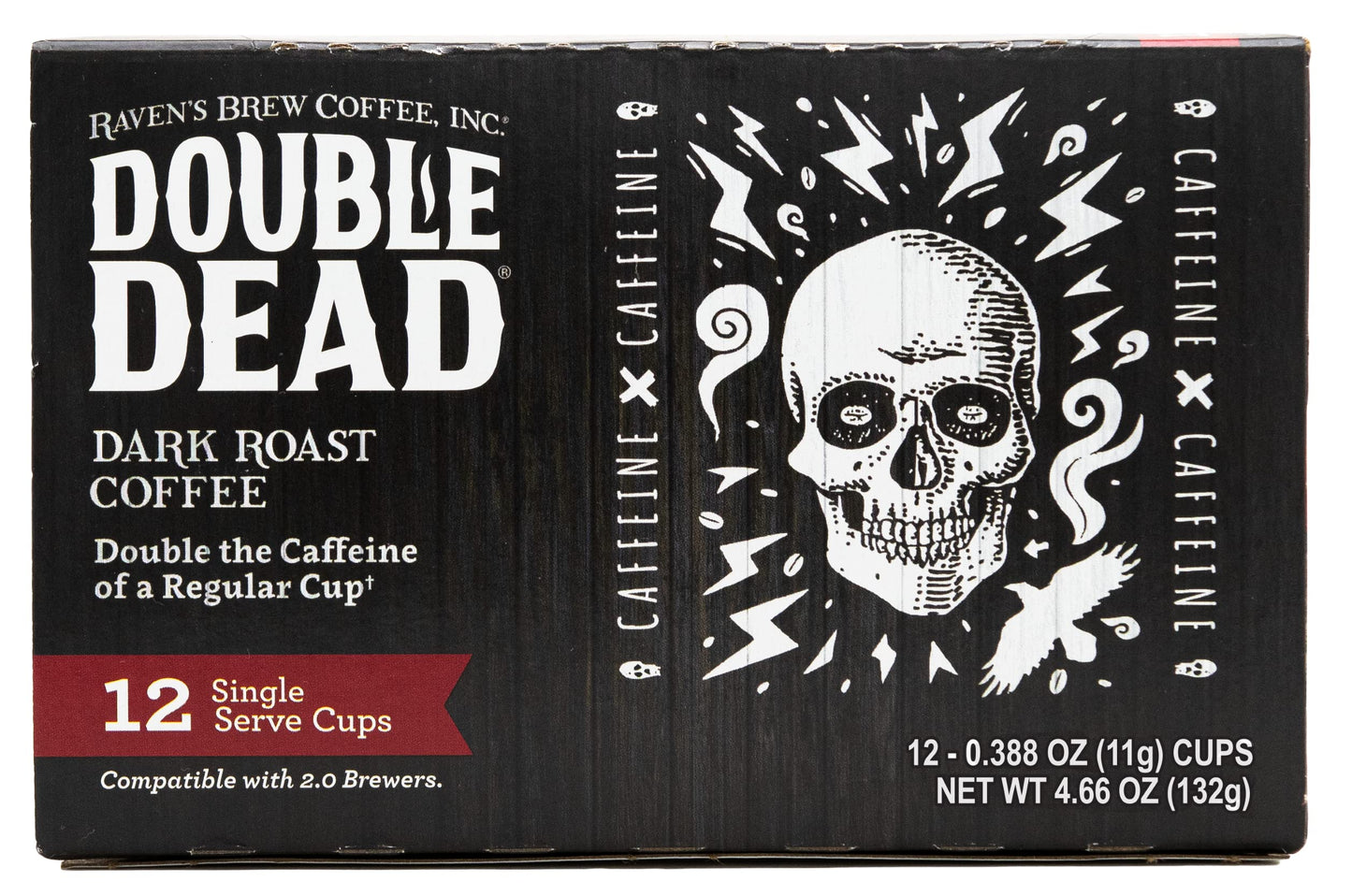 Ravens Brew Coffee High Caffeine Dark Roast K-Cup Pods, 12 Count, Compatible with Keurig