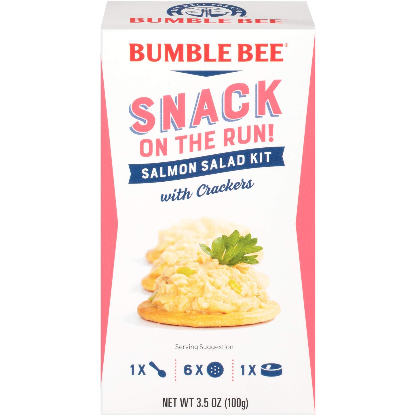 Bumble Bee Snack On The Run Salmon Salad With Crackers Kit, 3.5 Oz (Case Of 12) - Ready To Eat, Spoon Included - Wild Caught Salmon - Shelf Stable & Convenient Protein Snack