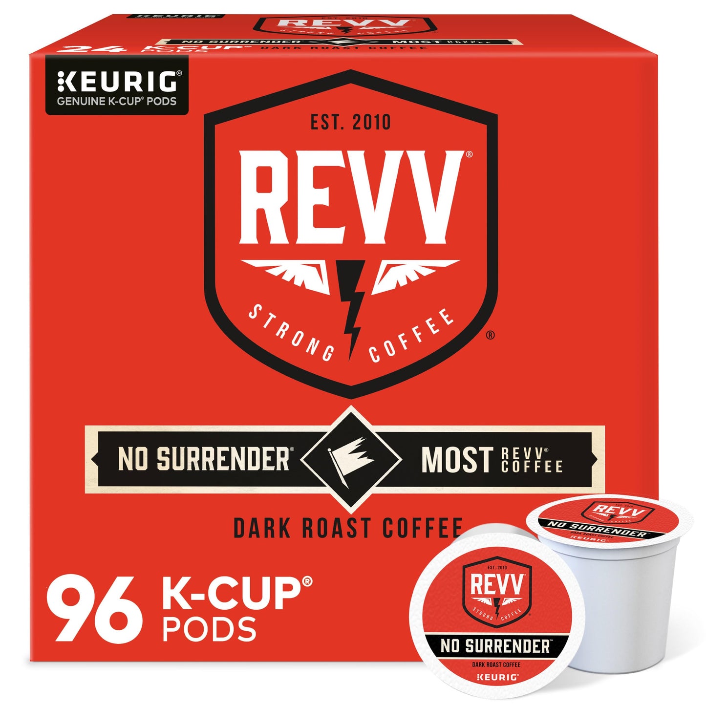 REVV No Surrender Dark Roast K-Cup Pods, 96 Count, Single-Serve Coffee, Model 5000204430